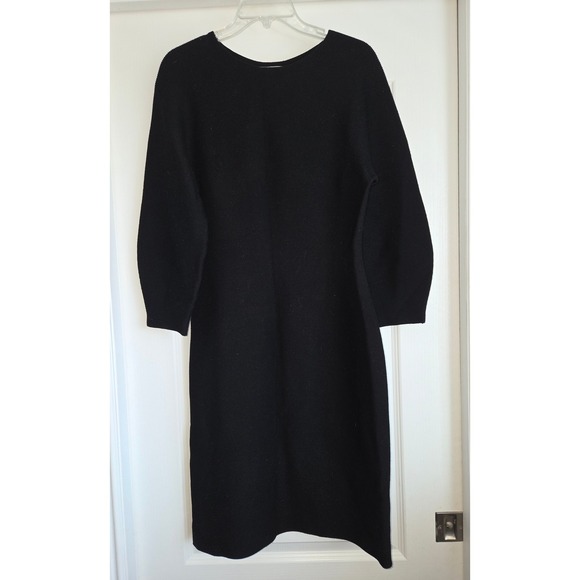 MM LaFleur Black Long Balloon Sleeve Knit Sweater Dress Sz L Classic - Picture 1 of 4